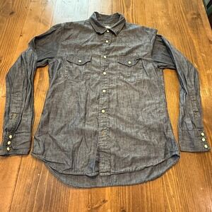 Gap Western Denim Shirt Mens Medium Pearl Snap Chambray Jean Cowboy Rancher